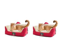 Christmas Cat Bed Cat Couch 2Pcs Washable Pet Bed with Removable Cover Fluffy Plush Sofa with Non-Slip Bottom Cozy Indoor Bed Set for Multiple Cats(Red 2pcs,Large)
