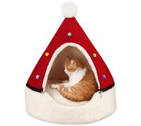 Christmas Cat Bed Detachable Christmas Tree Cat Bed Self-Warming Comfortable Pet Teepee Indoor Cave for Kitten Red - House