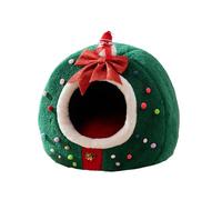Christmas Cat Bed Enclosed Cat Cave Plush Pet House with Non-Slip Bottom & Washable Cover Cozy Gift for Small Cats & Dogs(Green,Large)