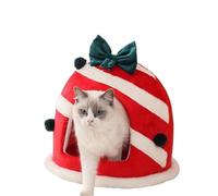 Christmas Cat Bed Enclosed Warm Plush Cat Cave House with Removable Cushion Cozy Gift for Indoor Cats & Small Dogs(Small)