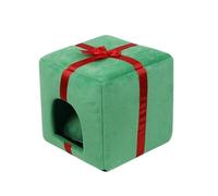 Christmas Cat Bed House Washable PP Cotton Pet Cave with Removable Cushion Slip-Resistant Bottom Cozy Winter Tent for Small Dogs Cats(Green2,Small)