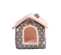 Christmas Cat Bed Plush Cave for Cats Warm & Cozy Winter Bed with Removable Cushion Festive Gift for Indoor Cats & Kittens(Pink dots,Small)