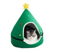 Christmas Cat Bed Red Hat Design Pet Villa with Removable Washable Cushion Warm Winter & All-Season Use for Cats and Dogs Festive Party Decoration(Green,Small)