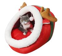Christmas Cat Bed Soft Washable Cat House & Cave with Anti-Slip Removable Cushion Cozy Pet Couch for Small Cats Gift for Cat Owners(Small)