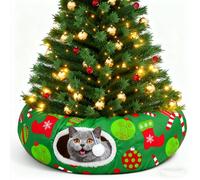 Christmas Cat Bed Tunnel 3ft x 3ft x 9.8in Under Christmas Tree Cat Donut Tunnels Reconfigurable for Indoor Kittens Xmas Winter Plush Peekaboo Cave Toy Collapsible 3 Way for Small Kitty(Classic Style)