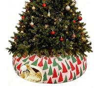 Christmas Cat Bed Tunnel 3ft x 3ft x 9.8in Under Christmas Tree Cat Donut Tunnels Reconfigurable for Indoor Kittens Xmas Winter Plush Peekaboo Cave Toy Collapsible 3 Way for Small Kitty(Bright Style)