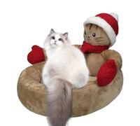 Christmas Cat Bed - Warm Cat Nest with Santa Hat and Scarf, Cat Shape | Comfortable and Soft Pet Bed, Washable Cat House with Non-Slip Bottom