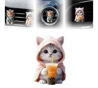 Christmas Cat Car Air Fresheners,Cute Cartoon Christmas Cat Air Vent Clips,Upgrade Diffuser Air Condition Vent Clip,Cat Car Air Freshener Vent Clips,Car Interior Accessories For Most Vehicles (Pink)