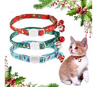 Christmas Cat Collar with Bell,3Pcs Cute Kitten Collars Red Green Blue Cat Collars with Xmas Bells,Charms,Quick Release Buckle Adjustable Soft Collars for Pet Cat