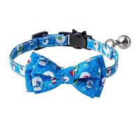 Christmas Cat Collar with Bell - Safe Quick Release Breakaway Buckle | Adjustable to Fit All Domestic Cats | Zacal Cat Collars (Cat Collar (20cm - 30cm), Blue with Snowman)