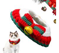 Christmas Cat Collar with Bells,Cat Bowtie Collar Christmas with Bell - Soft Cotton Wool Handmade Knitting Kitten Collars, Pet Outfit Accessories for Indoor Cats Kittens Puppies