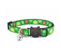 Christmas Cat Collars with Bell - Safe, Quick Release Breakaway Collar | Adjustable to Fit Most Domestic Cats (Cat Collar (20cm - 30cm), Green with Snowflake Print)