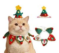 Christmas Cat Costume, Handmade Crochet Dog Cat Adjustable Collars Hats (Set 1,X-Large)