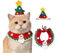 Christmas Cat Costume, Handmade Crochet Dog Cat Adjustable Collars Hats (Set 2,Medium)