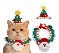 Christmas Cat Costume, Handmade Crochet Dog Cat Adjustable Collars Hats (Set 3,X-Large)