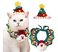 Christmas Cat Costume, Handmade Crochet Dog Cat Adjustable Collars Hats (Set 5,X-Large)
