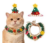 Christmas Cat Costume, Handmade Crochet Dog Cat Adjustable Collars Hats (Set 6,Small)