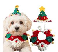 Christmas Cat Costume, Handmade Crochet Dog Cat Adjustable Collars Hats (Set 7,Small)