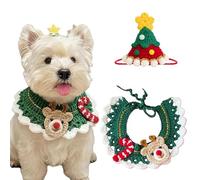 Christmas Cat Costume, Handmade Crochet Dog Cat Adjustable Collars Hats (Set 9,Large)
