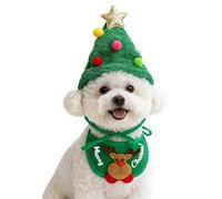 Christmas Cat Costume Set - 21cm Animal Costume | Plush Christmas Dress for Cats - Christmas Tree Hat Hat with Horns Bandana - Photo Accessory