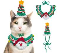 Christmas Cat Costumes - Cute Knit Santa Claus Costume for Dogs & Cats | Holiday Party Pet Apparel with Collar & Hat | Xmas Outfit for Small Animals & Dolls