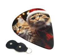 Christmas Cat Guitar Picks 6 Pcs, 0.96mm Thickness Celluloid Plectrum with Leather Picks Holder, Personalized Guitar Pick for Bass Electric Acoustic Guitars Lovers Gift