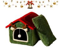 Christmas Cat House - Detachable Washable Pet Cave for Rest, Warm Shelter with Soft Cushion Design, Indoor Bed for Bedroom Living Room Balcony, Felt Fabric Red Green, Holiday Use