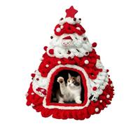 Christmas Cat House - Evergreen Pattern Plush Warm Dome, Soft Furry Retreat, Joyful Holiday Refuge | Relaxing Winter Haven for Kitten Small Pet Indoor Outdoor Rooms Beds Sofas Napping Spots