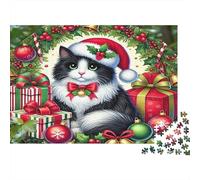 Christmas Cat Jigsaw Puzzle 1000 Pieces Recycled Paper for Adults Puzzle for Adults Fun Challenging Game Fun Home Activity Great Gift for Creativity Gift Giving 38x26cm/1000pcs