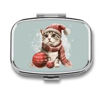Christmas Cat Pill Box 2 Compartment Pill Case Decorative Organizer Storage Boxes Holder Cute