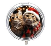 Christmas Cat Pill Box Medicine Pill Organizer 3 Compartment Daily Pill Case Small Pill Container Round Pill Holder Travel Pill Box Metal Pill Case for Purse Pocket