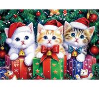 Christmas Cat Puzzles for Adults 1000 Pieces Funny Kittens Winter Holiday Animal Jigsaw Puzzle Xmas Tree Impossible Challenging Puzzles for Adults as Christmas Decorations
