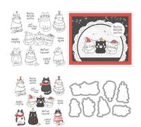 Christmas Cat Stamps and Die Cuts for Card Making Pets Transparent Silicone Clear Stamp and Metal Cutting Dies Sets for DIY Scrapbooking Paper Crafting Seals Decorative Supplies