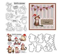 Christmas Cat Stamps and Die Cuts for Card Making Santa Hat Transparent Silicone Clear Stamp and Metal Cutting Dies Sets for DIY Scrapbooking Paper Crafting Seals Decorative Supplies