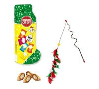 Christmas Cat Stocking Gift Set - 150 g Treats Bundle with Festive Feather Wand 41 cm - Interactive Cat Teaser Dangler with Bells for Hours of Feline Holiday Fun
