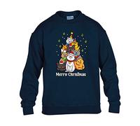 Christmas Cat Tree Mens Sweatshirt Xmas Boys Pullover Party Kitten Meow Jumper Funny Santa Novelty Unisex Gift Girls Kids Sweat Top Printed Design Navy Blue - Youth X-Large (Age 12-13)