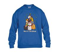Christmas Cat Tree Mens Sweatshirt Xmas Boys Pullover Party Kitten Meow Jumper Funny Santa Novelty Unisex Gift Girls Kids Sweat Top Printed Design Royal Blue - Youth X-Large (Age 12-13)