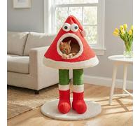 Christmas Cat Tree Tower -Santa Hat Design with Scratching Posts & Cozy Bed, Suitable for Small to Large Cats, Red