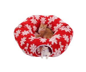 Christmas Cat Tunnel Bed - Cat Donut Nest, Pet Tunnel House, Soft Round Cushion Tunnels | Warm Kitten Play Bed for Home Bedroom Living Room Balcony Enrichment Winter Sleeping Resting Area