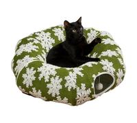 Christmas Cat Tunnel Bed - Cotton Velvet | Soft Kitten Bedroom - Hole Tent Breathable | Washable Donut Tube Shaped Nest for Pet | Multifunctional Foldable Interactive Rabbits, Cats Toy