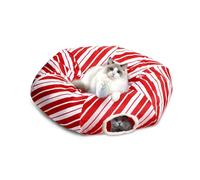 Christmas Cat Tunnel Bed Peekaboo Cat Cave Donut Under Christmas Tree Candy Cane Design Festive Decor Perfect for Small Medium Large Cats, Kittens, Rabbit, Ferret