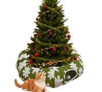 Christmas Cat Tunnel, Foldable Pet Play Tunnel, Interactive Cat Toy & Cozy Hideaway Bed for Indoor Cats, Christmas tree decoration, Kittens, Small Pets, Festive Bed (C)