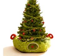 Christmas Cat Tunnel, Foldable Pet Play Tunnel, Interactive Cat Toy & Cozy Hideaway Bed for Indoor Cats, Christmas tree decoration, Kittens, Small Pets, Festive Bed (E)