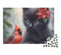 Christmas Cat with Bird 1000 Piece Jigsaw Puzzle Game Spring Flower Garden Colourful And Detailedscenea Greatfestive Orfiller for Ages 10 Plus Puzzle Game for The Whole for Women, 38x26c