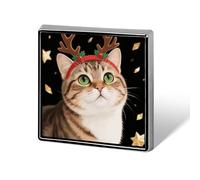Christmas Cat with Deer Horns Lapel Pin Square Metal Brooch Pin with Secure Pin Back Fashion Button Badge for Clothing, Hats, Bags Decoration