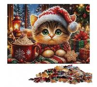 Christmas Cat with Santa Hat Wooden Puzzle for Adults, 500 Pieces | Image-area sorting - solo or shared leisure alone or together.