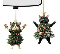 Christmas Cat with Tree Costume - Set of 2 Acrylic 2D Pendants | Christmas Decoration for Backpack, Mirror, Keychain, Bags | Cute Ornaments for Christmas Tree Home Car Party