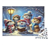 Christmas Cats 1000 Pieces Jigsaw Puzzles for Adults & Teens, Thick Non-Reflective Paper, Caroling Cats, Fun Brain Teaser, Mental Workout for Concentration & Memory 70x50cm/1000pcs
