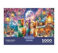 Christmas Cats Great Gift Idea 1000 Pc Adult Jigsaws - Two Cats in Cozy Scene Impossible Hard Challenging Game for Wall Decoration52x38cm/1000pcs