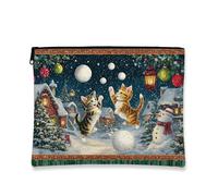 Christmas Cats Makeup Bag, Cute Kittens Snowball Cosmetic Travel Pouch for Women, Portable Canvas Zipper Organizer, Holiday Toiletry Bag, Multicolor, 7x9 Inch, Cats